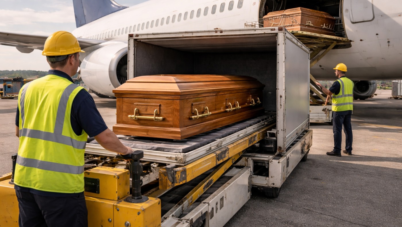 Casket prepared for international repatriation from Singapore airport